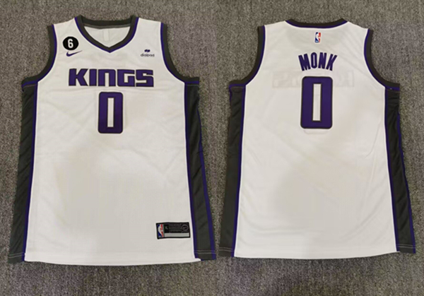 Men's Sacramento Kings #0 Malik Monk White No.6 Patch Stitched Basketball Jersey